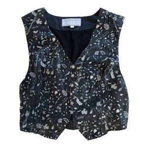 DOROTHY SCHOELEN PLATINUM Womens Vintage 90s Floral Toile Vest Black Size Large